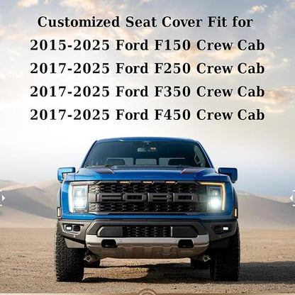 Coverado Rear Car Seat Covers, Waterproof Canvas Seat Protector for Car Seat Cushions for Kids &amp; Dogs, Seat Covers Compatible with 2015-2025 Ford F150 &amp; 2017-2025 Ford F250 F350 F450(Black, 2PCS)