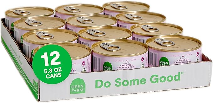 Open Farm Canned Cat Food, Paté for Complete &amp; Balanced Nutrition, Grain-Free and Legume-Free Wet Cat Food, Chicken &amp; Salmon Recipe, 5.3oz Cans (Case of 12)