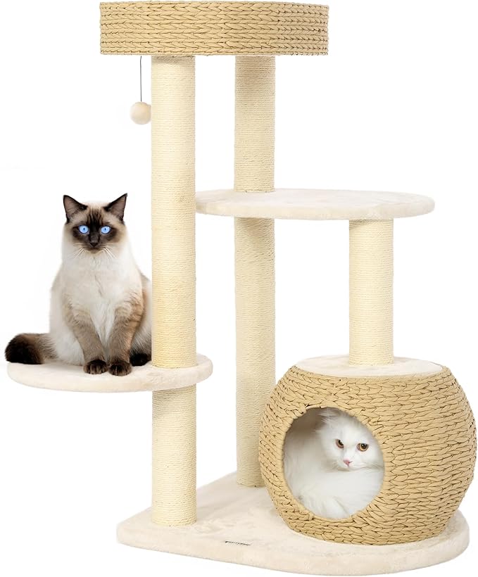 KAMABOKO Modern Cat Tree, 39" Tall Cat Trees for Kittens Climb Play &amp; Rest, Cat-Tree for Indoor Cats w/Natural Sisal Scratching Posts, Hand-Woven Condo &amp; Top Perch