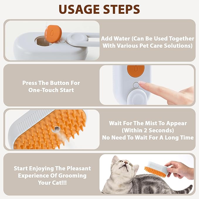4 in 1 Cat Steam Brush, Rechargeable Steam Brush for Cats and Dogs, Anti-Static Cat Spray Brushes, Massage, Cleaning, Shedding &amp; Combing All In One! White