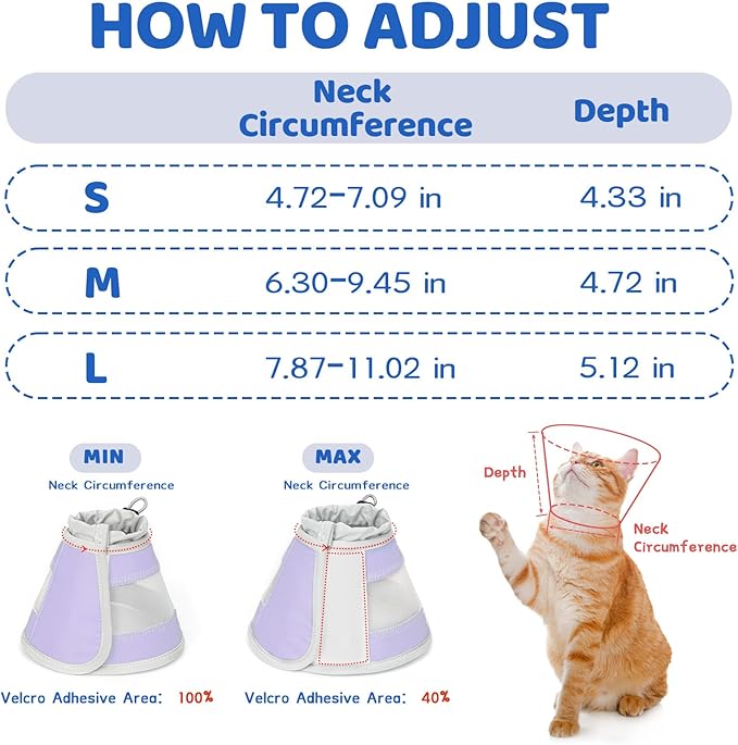 Breathable Air Mesh Cat Cone Collar Soft to Stop Licking, Adjustable, Foldable Lightweight Kitten Cones After Surgery Recovery for Cats &amp; Kittens (Light Purple, S)