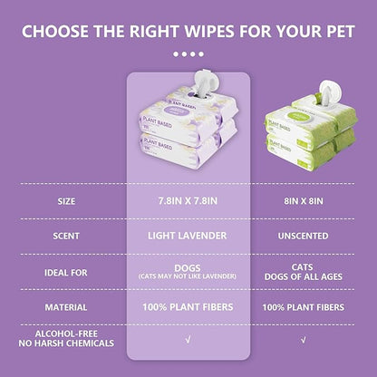 100 PCS Dog Wipes for Paws and Butt Hypoallergenic Pets Cleansing &amp; Deodorizing Anal Gland Hygienic Puppy Wipes for Dogs Face and Body Wipes Cleaning Fur Doggie Wipes Doggy Wipes (Lavender)
