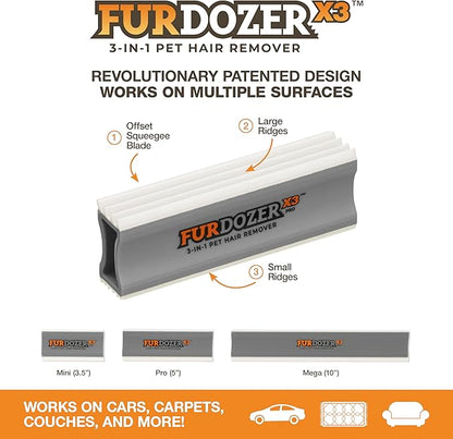 FurDozer X6 &amp; X3 Bundle - Pet Hair Removal Tool &amp; Car Detailing Dog Hair Remover for Carpet, Car, Couch, Bedding, &amp; Furniture - Reusable Pet Fur Remover &amp; Carpet Scraper for Animal Fur &amp; Lint, Grey