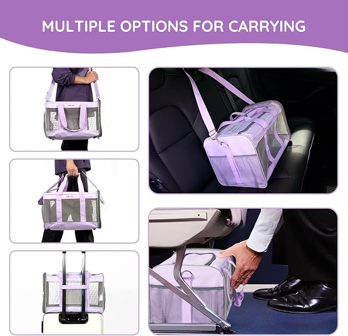 BELLA &amp; PAL Cat Carrier Travel Bag, Airline Approved Lightweight Cat Carrier, Soft Sided Pet Carrier for Puppy Dogs Up to 18lbs, Collapsible Kitten Bag with Removable Waterproof Mat, Ventilated Mesh