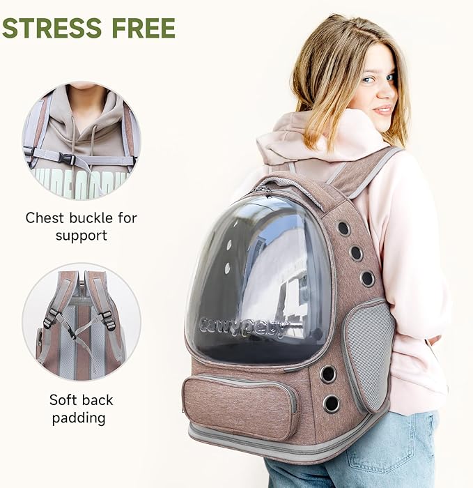 Cat Backpack Carrier, Breathable Cat Carrier Large Space Bubble Pet Backpack for Kitty Small Dog up to 15lbs, Transparent &amp; Foldable Pet Carrier for Travel Hiking