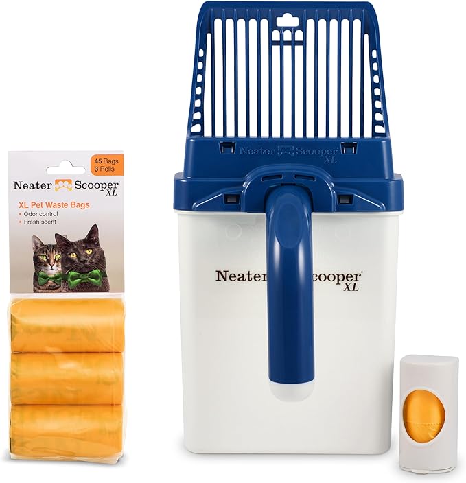Neater Pet Brands Neater Scooper XL Cat Litter Scoop, 60 Refill Bags – Extra-Large Capacity Mess-Free Cat Litter Scooper with Bag for Large &amp; Multiple Cats, Spill-Proof Litter Box Scooper with Holder
