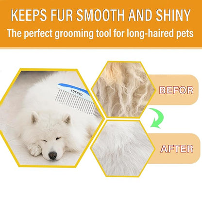 Dog Grooming Comb for Matting, Dog combs for grooming matting, Dematting Comb for Dogs and Cat with Stainless Steel Teeth &amp; Non-Slip Handle (Style 1- Blue)