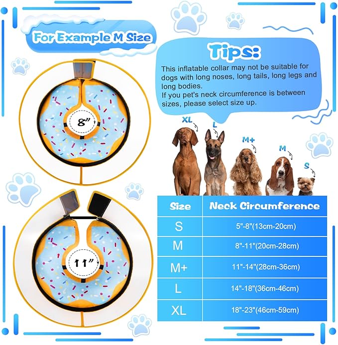 Inflatable Dog Cone Collar with Detachable Enhanced Anti-Licking Shield, Soft Neck Donut Collar for Dogs After Surgery, Adjustable Dog Cone Alternative for Large Medium Small Dogs &amp; Cats