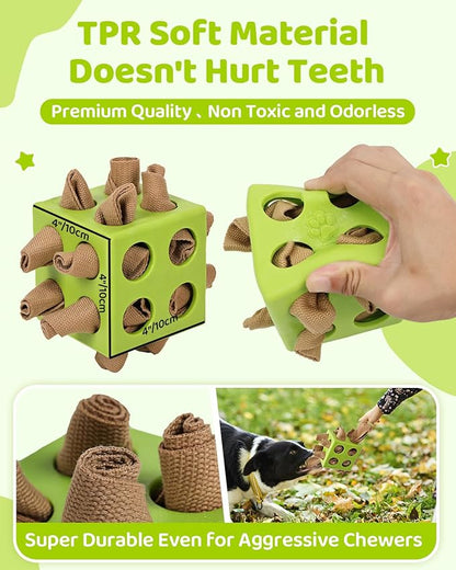 Interactive Puzzle Dog Toy Encourage Natural Foraging Skill, Durable Dog Enrichment Toy Snuffle Cube Cloth Strip with Hide &amp; Seek Food, Slow Feeder for Mind Stimulate &amp; Stress Relief (Green)