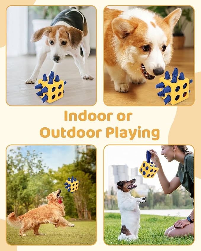 Interactive Puzzle Dog Toy Encourage Natural Foraging Skill, Durable Dog Enrichment Toy Snuffle Cube Cloth Strip with Hide &amp; Seek Food, Slow Feeder for Mind Stimulate &amp; Stress Relief (Yellow)
