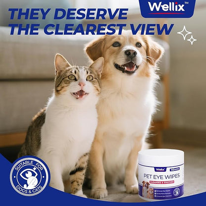 Wellix Dog &amp; Cat Eye Wipes for Discharge and Crust - Pet Eye Wipes Tear Stain Remover for Dogs and Cats - Dog and Cat Grooming Wipes for Eyes and Wrinkle - 110 Counts