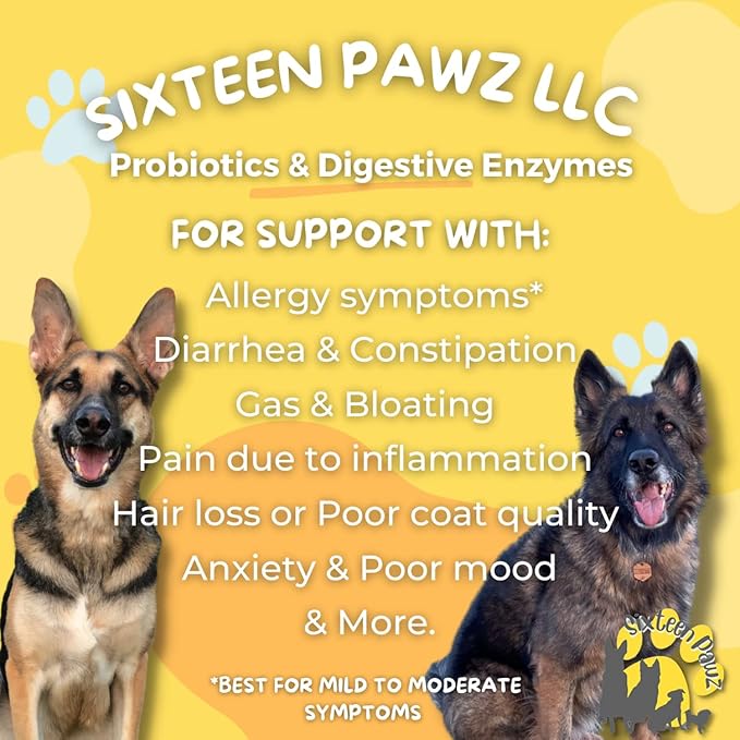 Dog &amp; Cat Probiotics, Prebiotics, &amp; Digestive Enzymes – Flavorless Powder for Gut Health, Allergies, Itchy Skin, Gas &amp; Diarrhea – Organic, Vet-Approved – 65g Bottle (Up to 65 Servings)