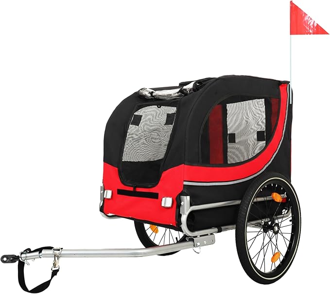 Blue-Grey Large Folding Bike Trailer for Dogs – Heavy-Duty Steel Frame, 66LB Capacity Pet Carrier for All-Terrain Cycling, Jogging &amp; Camping Adventures!