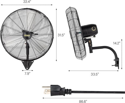 ROVSUN 30 Inch Industrial Wall Mounted Fan, Max 10600 CFM High Velocity Wall MountFan w/ 3 Speed Settings, Aluminum Blade &amp; Dual Ball Bearing Motor, for Garage, Gym, Piano