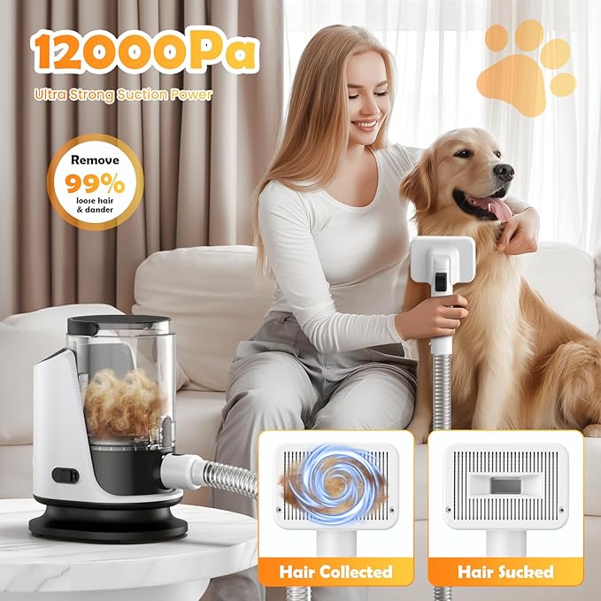 Dog Grooming Vacuum &amp; Dryer &amp; Clippers for Shedding Grooming, 3L Canister for Large Dog, 3 in 1 Grooming Kit for Dogs at Home, Adjustable Temperature and Airflow Pet Grooming Kits.