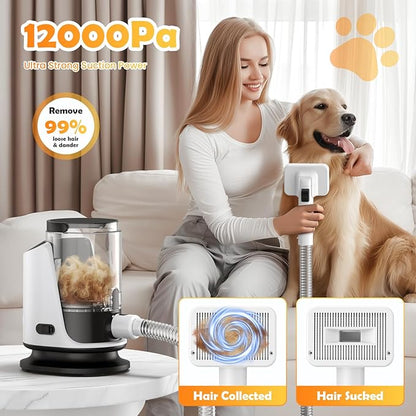 Dog Grooming Vacuum &amp; Dryer &amp; Clippers for Shedding Grooming, 3L Canister for Large Dog, 3 in 1 Grooming Kit for Dogs at Home, Adjustable Temperature and Airflow Pet Grooming Kits.