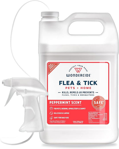 Wondercide - Flea, Tick &amp; Mosquito Spray for Dogs, Cats, and Home - Flea and Tick Killer, Control, Prevention, Treatment - with Natural Essential Oils - Pet and Family Safe - Peppermint 128 oz