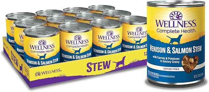 Wellness Complete Health Thick &amp; Chunky Natural Canned Wet Dog Food, Venison &amp; Salmon Stew, 12.5-Ounce Can (Pack of 12)