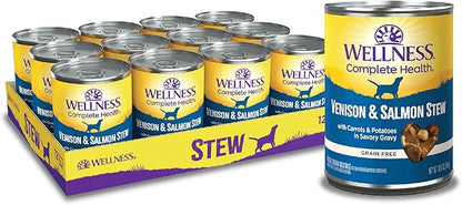 Wellness Complete Health Thick &amp; Chunky Natural Canned Wet Dog Food, Venison &amp; Salmon Stew, 12.5-Ounce Can (Pack of 12)