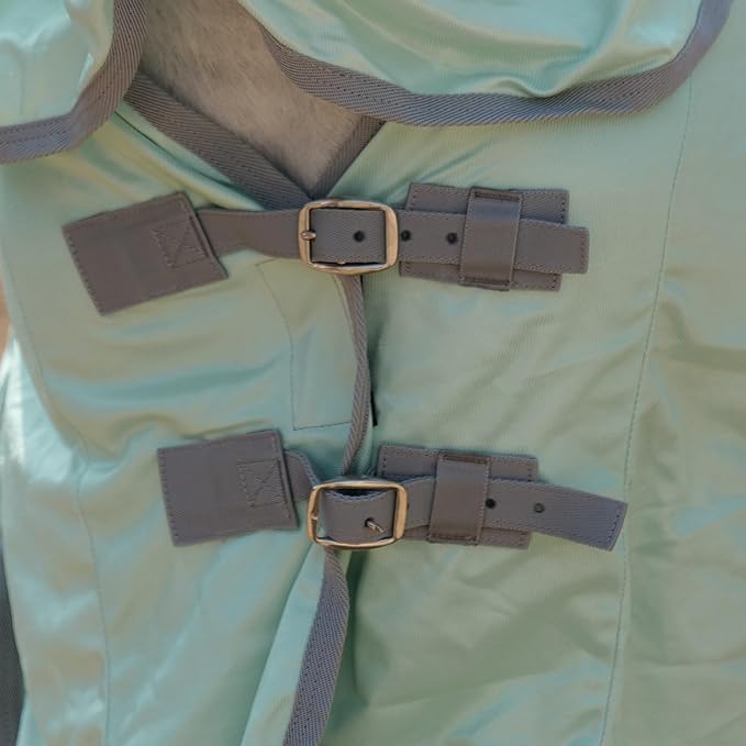 Horse Fly Sheet with Detachable Neck Cover &amp; Belly Wrap, Adjustable Fly Sheet for Horses, Ventilated Airflow Mesh Equine Cooling Summer Flysheet Green 69