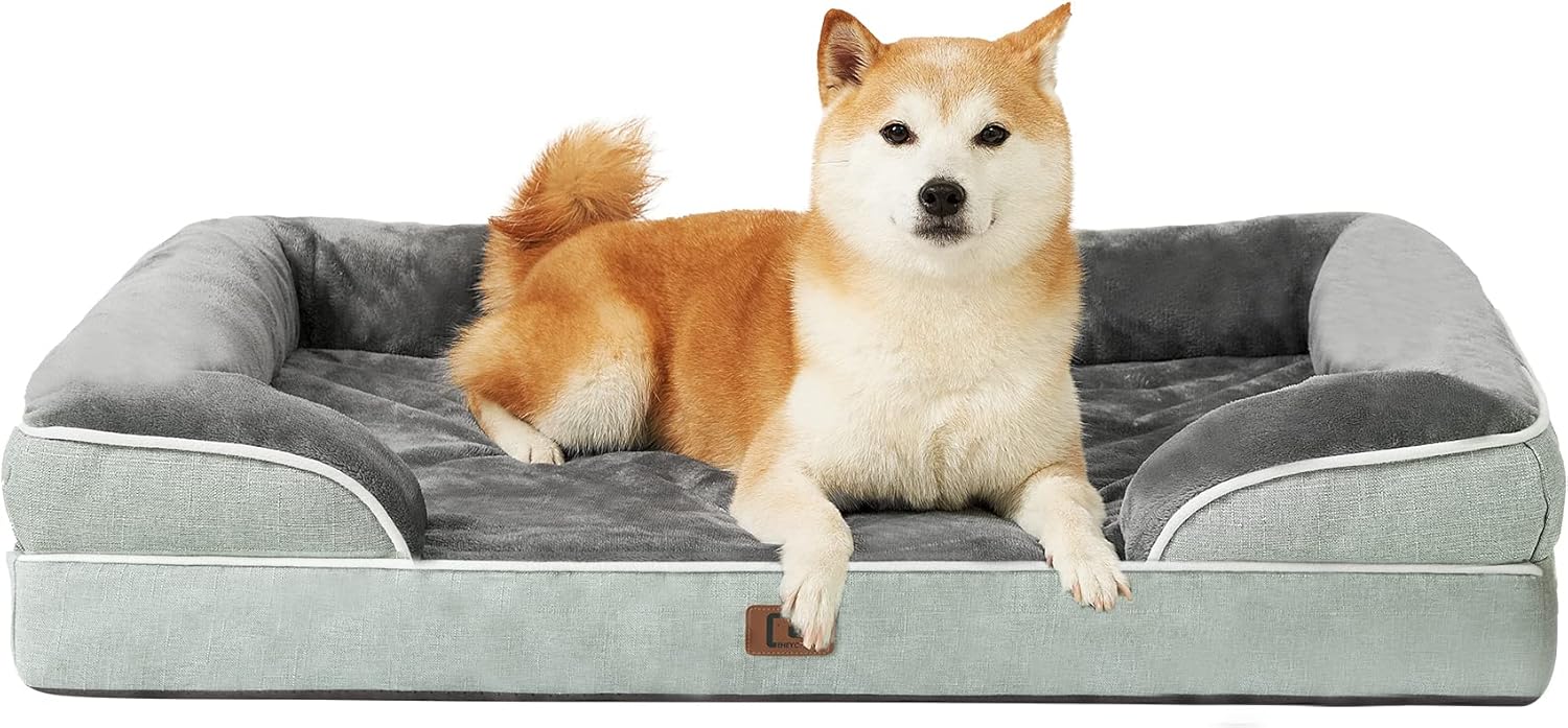 EHEYCIGA Orthopedic Dog Beds for Extra Large Dogs 44x32Inch, Waterproof Memory Foam XL Pet Bed with Sides, Non-Slip and Egg-Crate Foam Big Dog Couch Bed with Washable Removable Cover, Grey