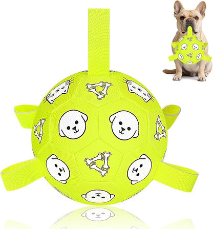 Dog Toys, Durable Dog Soccer Ball with Straps, Interactive Dog Toys, Water Fetch Ball for Tug of War, Puppy Toys for Indoor/Outdoor – Fun Dog Birthday Gift for Small &amp; Medium Dogs, 6 Inch