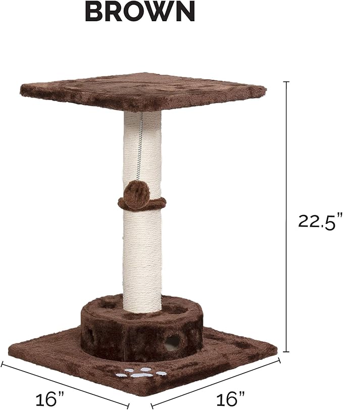 Furhaven 22.5" Tall Cat Tree for Indoor Cats, Ft. Sisal Scratching Post, Plush Ball Toy, &amp; Busy Box Toy - Tiger Tough Scratching Post Interactive Playground - Brown, One Size