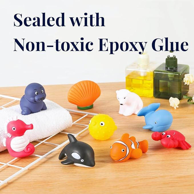 XY-WQ Bath Toys No Hole, for Infants 6-12&amp; Toddlers 1-3, No Hole Bathtub Toys (Sea Animals, 9 Pcs with Mesh Bag)