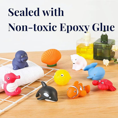 XY-WQ Bath Toys No Hole, for Infants 6-12&amp; Toddlers 1-3, No Hole Bathtub Toys (Sea Animals, 9 Pcs with Mesh Bag)