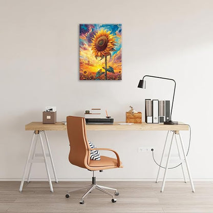 Sunflower Wall Art Canvas Yellow Floral Wall Decor Prints Framed Painting Pictures Gifts Artwork for Bathroom Bedroom Living Dining 12"x16"