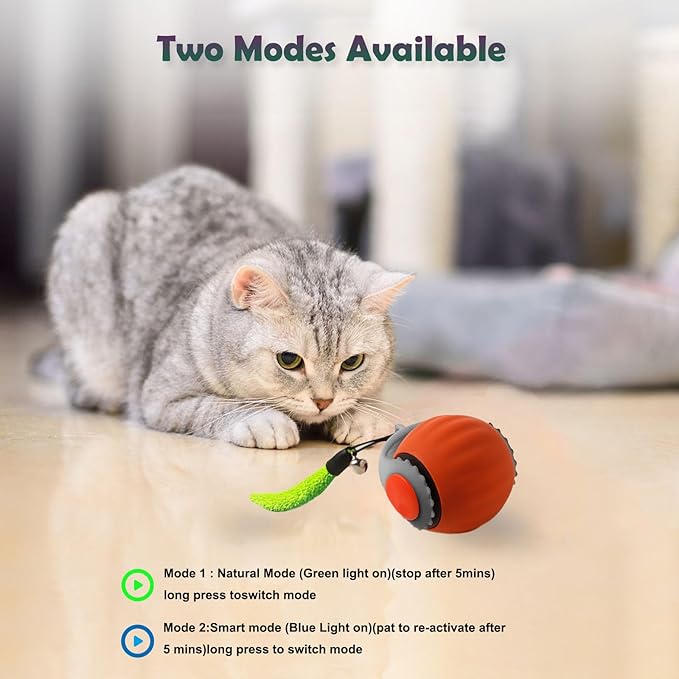 Smart Speedy 3.0 Interactive Cat Ball with Auto Obstacle Avoidance - Indoor Kitten Toy for Mental Stimulation &amp; Playtime Fun ，2025 Edition (Orange)