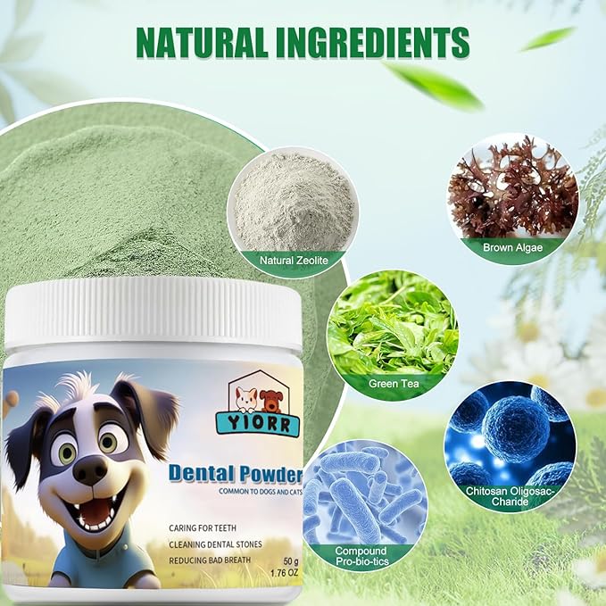 Dog Dental Powder - Dog Teeth Cleaning Powder,Pet Breath Freshener for Teeth Cleaning,Tartar Remover &amp; Reduces Plaque &amp; Bad Breath,Dental Care Supplies for Dogs Cat-Beef Flavor 50g
