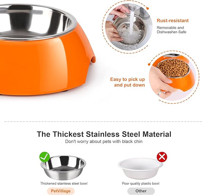 Elevated Dog Bowls Set - Non-Slip Raised Pet Feeder with Medium (10 oz) &amp; Large (20 oz) Stainless Steel Bowls - Includes Durable Resin Stand for Puppies, Adult Dogs &amp; Cats - Orange