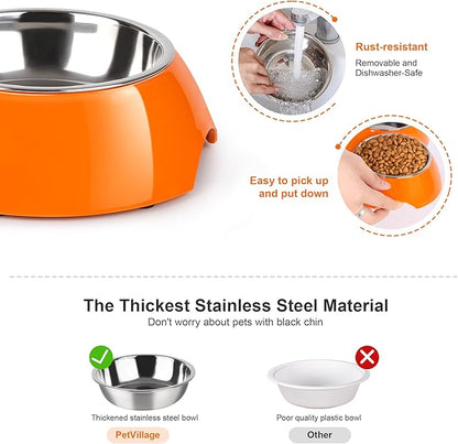 Elevated Dog Bowls Set - Non-Slip Raised Pet Feeder with Medium (10 oz) &amp; Large (20 oz) Stainless Steel Bowls - Includes Durable Resin Stand for Puppies, Adult Dogs &amp; Cats - Orange