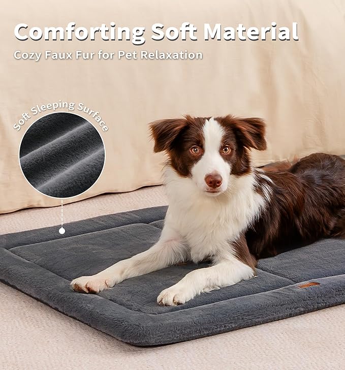 Made4Pets Dog Crate Pad Bed for Extra Large Dogs, Washable &amp; Reversible, Anti-Slip Kennel Mat for Cozy Sleeping, Soft Fluffy Dog Bed for Indoor &amp; Outdoor Use, 48"x30", Dark Gray
