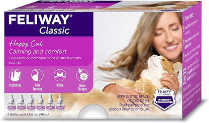 FELIWAY® Classic 6 x 30 Day Cat Calming Refills for Pheromone Diffuser, 6 x 48ml Value Pack - Helps Reduce Common Signs of Stress in Cats &amp; Kittens, Enhanced Calming
