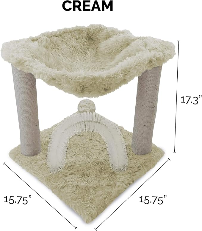 Furhaven 15.75" Tall Playground for Indoor Cats, Ft. Sisal Scratching Posts, Self-Grooming Brush, &amp; Toy - Tiger Tough Hammock Interactive Playground - Cream, One Size