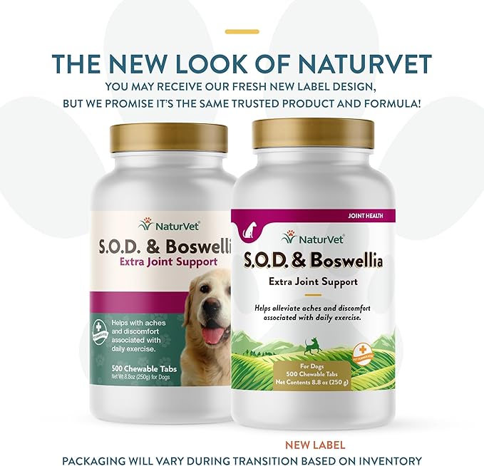 NaturVet S.O.D. &amp; Boswellia Extra Joint Support Dog Supplement – Dog Hip Supplement – Helps Alleviate Aches, Pain – for Dog Flexibility, Healthy Joint Function – 500 Ct. Chewable Tablets