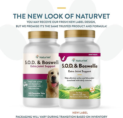 NaturVet S.O.D. &amp; Boswellia Extra Joint Support Dog Supplement – Dog Hip Supplement – Helps Alleviate Aches, Pain – for Dog Flexibility, Healthy Joint Function – 500 Ct. Chewable Tablets