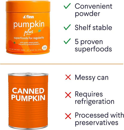 Finn Pumpkin Plus: Daily Digestive Support &amp; Fiber-Rich Topper for Dogs | Promotes Regularity &amp; Gut Health with Superfoods