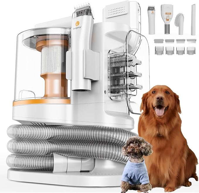 Pet Grooming Kit with 3.4L Oversized Vacuum Suction - 99% Pet Hair Removal - Professional Dog Clippers &amp; Shedding Tools for Cats, Teddy, Poodle, Golden Retrievers (Metallic Orange &amp; White)