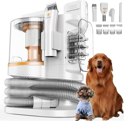 Pet Grooming Kit with 3.4L Oversized Vacuum Suction - 99% Pet Hair Removal - Professional Dog Clippers &amp; Shedding Tools for Cats, Teddy, Poodle, Golden Retrievers (Metallic Orange &amp; White)