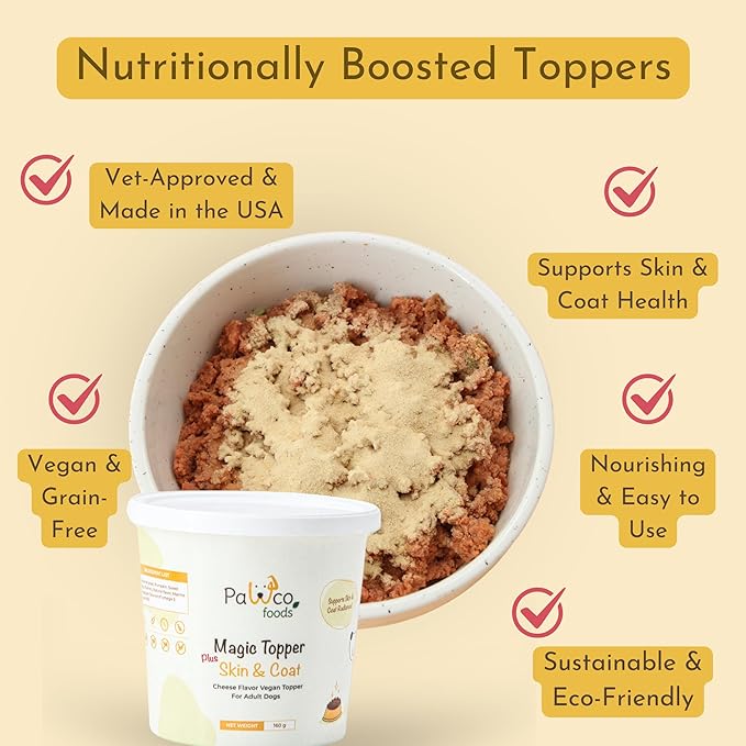 PawCo Magic Topper Skin &amp; Coat - Dog Food Topper for Healthy Skin &amp; Shiny Fur, Grain-Free Meal Enhancer with Omega-3 &amp; DHA, 160g