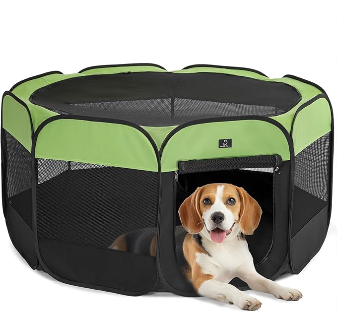 A4Pet Portable Pet Playpen, 49” Pop Up Dog Playpen with Bowl, Suitable for Puppies, Kittens, and Small Animals, Removable Zipper &amp; Mesh Panel(19”W × 12”H)