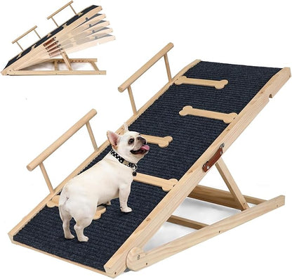 Dog Ramp for Bed, Non-Slip Pet Ramp with 5 Adjustable Heights, Portable Foldable Wooden 40" Long Pet Stairs for Small &amp; Large Old Dogs &amp; Cats - Lightweight &amp; Easy Storage
