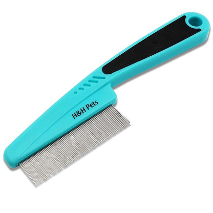 Pin Comb by H&amp;H Pets - Upgraded Rubber Handle Comb with Long and Short Teeth for Dogs &amp; Cats, Grooming Supplies, 1 Count (Pack of 1)