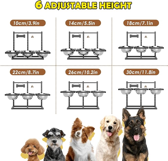 Elevated Dog Bowl Stand for Medium/Large Dogs with Slow Feeder &amp; Mat, Adjustable Height 3.9&
