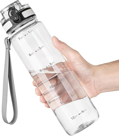 OLDLEY 32 oz Water Bottle, Motivational Water Bottle with Time Marker, Sports Water Bottle With Strap, Leakproof &amp; BPA Free Large Water Bottles for School, Gym, Travel, Outdoor, Tritan, Transparent