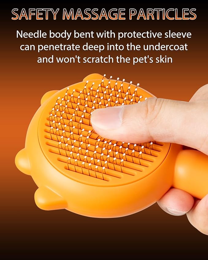 Self-Cleaning Dog &amp; Cat Slicker Brush, Skin Friendly Deshedding Grooming Tool for Long or Short Haired Dogs Cats Rabbits, Dog Shedding Brush with Release Button - Pumpkin