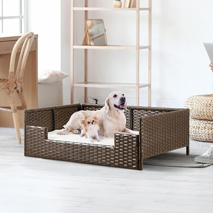 YITAHOME Rattan Dog Sofa Bed with Cushion,Wicker Pet Bed Sofa Couch Indoor Outdoor Waterproof for Large Medium Small Dogs Cats (38.6&